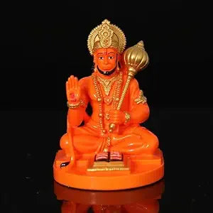 Orange Resin Hanuman Statue - Hindu God Decor - Karigaari India Aesthetic Home Decor