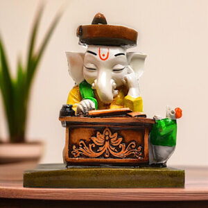 Quirky Resin Office Ganesha Idol Ganpati Working at Desk Figurine for Home & Office Decor - Karigaari India Aesthetic Home Decor
