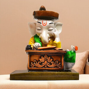 Quirky Resin Office Ganesha Idol Ganpati Working at Desk Figurine for Home & Office Decor - Karigaari India Aesthetic Home Decor