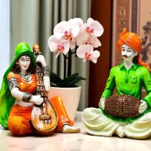 Rajasthani Couple Musician Resin Showpiece Set - Karigaari India Aesthetic Home Decor