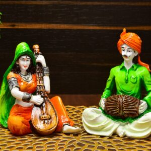 Rajasthani Couple Musician Resin Showpiece Set - Karigaari India Aesthetic Home Decor