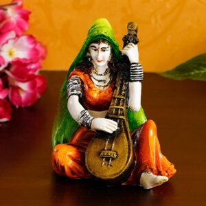 Rajasthani Veena Player Resin Statue - Indian - Karigaari India Aesthetic Home Decor