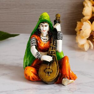 Rajasthani Veena Player Resin Statue - Indian - Karigaari India Aesthetic Home Decor