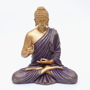 Regal Golden Buddha Idol Purple Robe Resin Decor - Karigaari India Aesthetic Home Decor