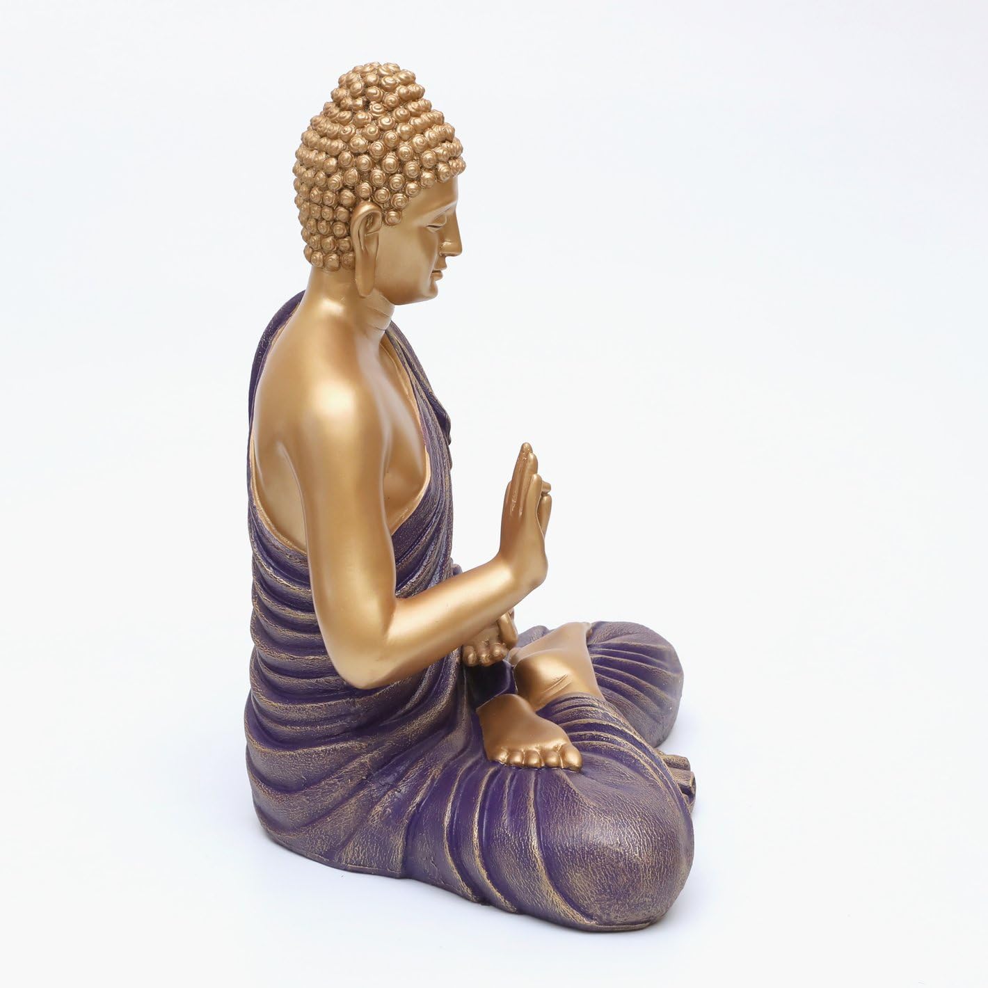 Modern Regal Golden Buddha Figurine Purple Robe Resin Crafted Decor Luxurious Accent 4 Regal Golden Buddha Idol Purple Robe Resin Decor - Karigaari India Aesthetic Home Decor