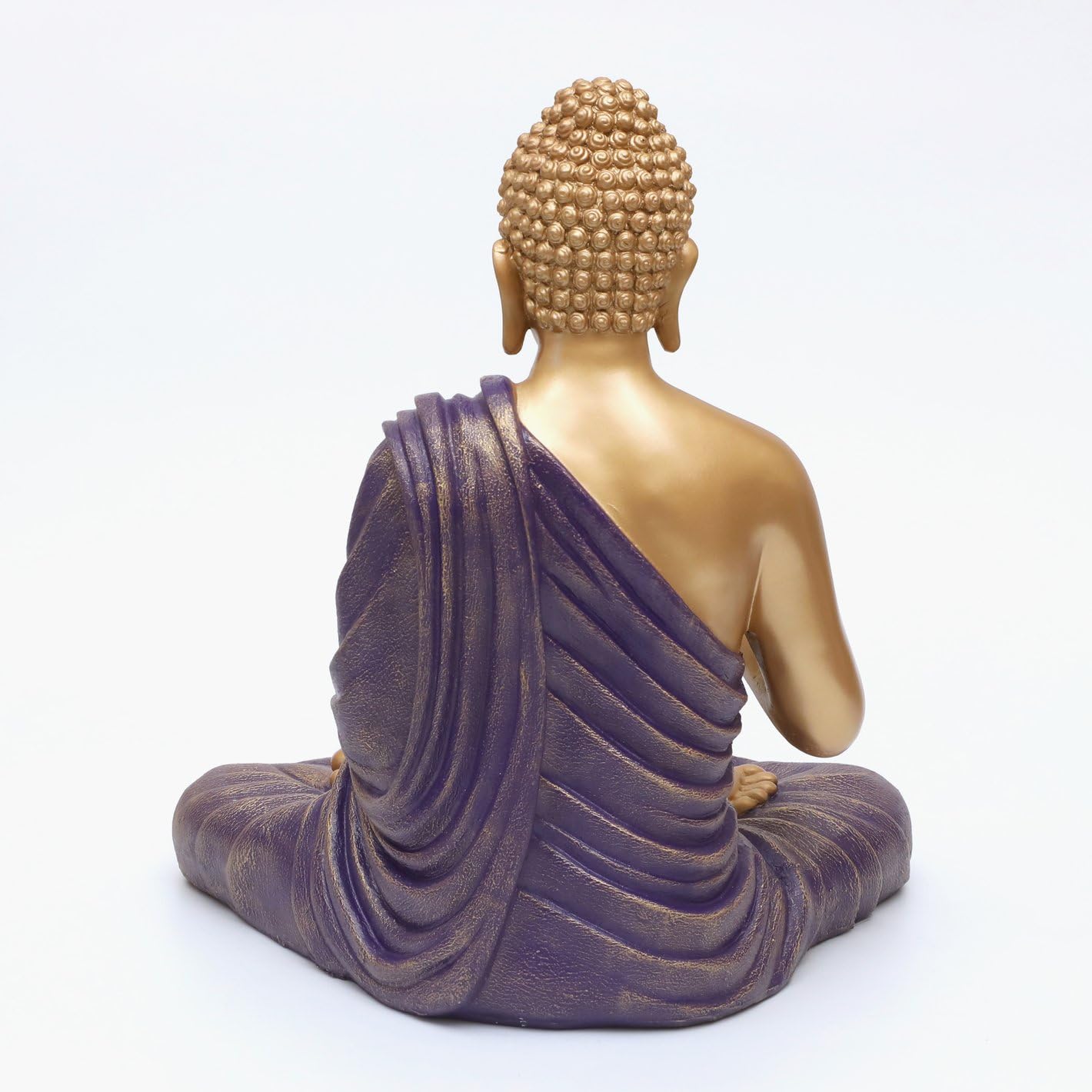 Modern Regal Golden Buddha Figurine Purple Robe Resin Crafted Decor Luxurious Accent 5 Regal Golden Buddha Idol Purple Robe Resin Decor - Karigaari India Aesthetic Home Decor