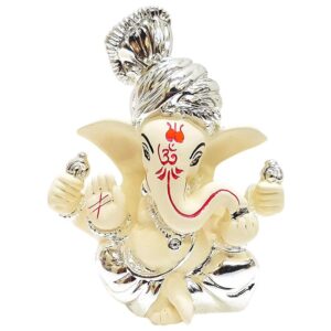 Ceramic Gold Plated Ganesha wearing Pagdi for Car - Karigaari India Aesthetic Home Decor