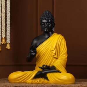 Serene Meditating Buddha Statue Black & Yellow Resin Zen Decor - Karigaari India Aesthetic Home Decor