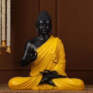 Serene Meditating Buddha Statue Black & Yellow Resin Zen Decor - Karigaari India Aesthetic Home Decor