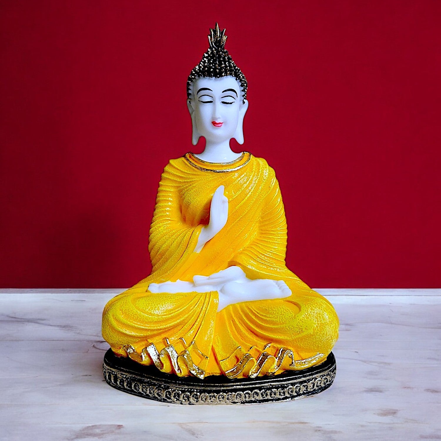 Modern Serenity In Style Radiant Yellow Resin Crafted Buddha Figurine For Serene Vibes Home Meditation Home Decor Figurine Unique Decor Piece 4 Serenity in Style Radiant Yellow Resin Buddha Idol for Peaceful Vibes | Home & Meditation Decor Statue - Karigaari India Aesthetic Home Decor