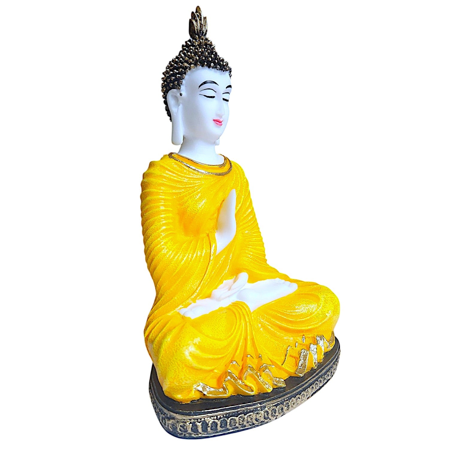 Modern Serenity In Style Radiant Yellow Resin Crafted Buddha Figurine For Serene Vibes Home Meditation Home Decor Figurine Unique Decor Piece 5 Serenity in Style Radiant Yellow Resin Buddha Idol for Peaceful Vibes | Home & Meditation Decor Statue - Karigaari India Aesthetic Home Decor