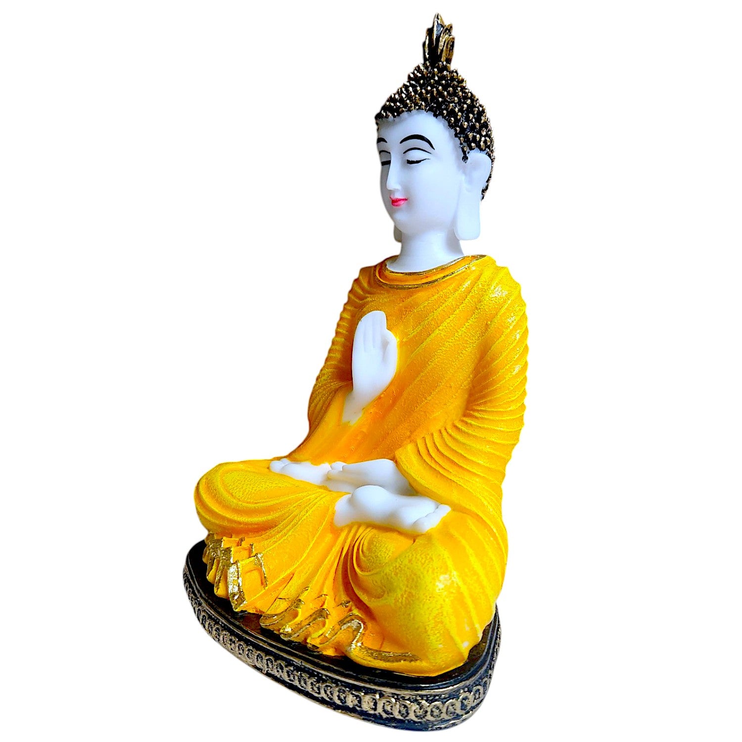 Modern Serenity In Style Radiant Yellow Resin Crafted Buddha Figurine For Serene Vibes Home Meditation Home Decor Figurine Unique Decor Piece 6 Serenity in Style Radiant Yellow Resin Buddha Idol for Peaceful Vibes | Home & Meditation Decor Statue - Karigaari India Aesthetic Home Decor
