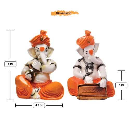Modern Small Distinctive Two Lord Ganesha Playing Instruments Figure Orange Best For Home Home Decor Decorative Piece 4 Small Unique Two Lord Ganesha Playing Instruments Idol Orange Best for Home Decor - Karigaari India Aesthetic Home Decor