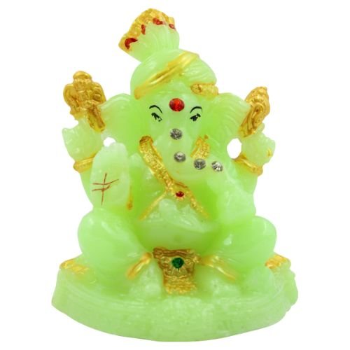 Modern Small Lord Ganesha Sitting Distinctive Crystal Green Colour Figure With Golden Ornaments For Home Decor Artful Decor Piece 2 Small Lord Ganesha sitting Unique Crystal Green Colour Idol with Golden Ornaments for Home Decor - Karigaari India Aesthetic Home Decor