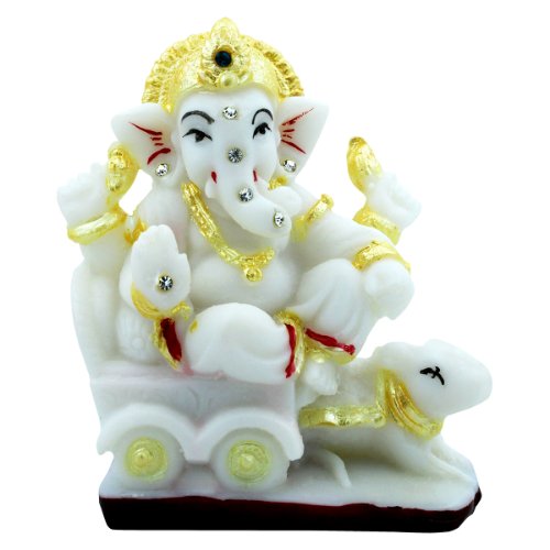 Modern Unique Lord Ganesha Sitting On Rath For Home Decor Crystal White Colour Premium Home Decor 2 Lord Ganesha Sitting On Rath for Home Decor Crystal White Colour - Karigaari India Aesthetic Home Decor