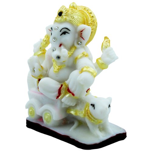 Modern Unique Lord Ganesha Sitting On Rath For Home Decor Crystal White Colour Premium Home Decor 4 Lord Ganesha Sitting On Rath for Home Decor Crystal White Colour - Karigaari India Aesthetic Home Decor