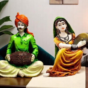 Traditions of Rajasthani : Man Playing Dholak & Lady with Dafli - Karigaari India Aesthetic Home Decor