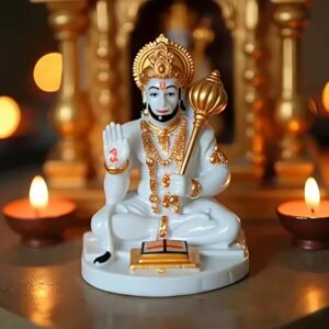 White Hanuman Idol with Book and Gada - Karigaari India Aesthetic Home Decor