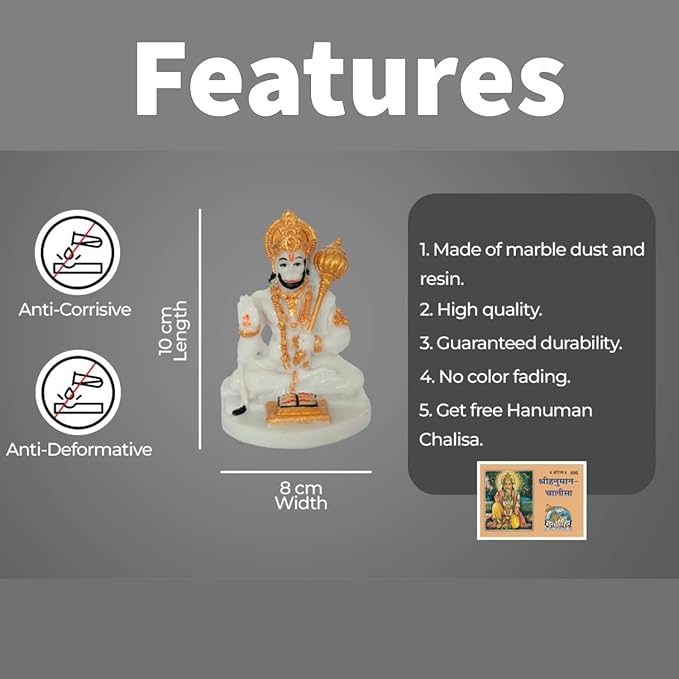 Modern White Hanuman Figure With Book And Gada Artful Decor Piece 4 White Hanuman Idol with Book and Gada - Karigaari India Aesthetic Home Decor