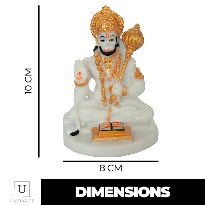 Modern White Hanuman Figure With Book And Gada Artful Decor Piece 5 White Hanuman Idol with Book and Gada - Karigaari India Aesthetic Home Decor