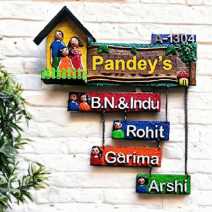 Wooden Family Name Plate for Home Decor (Multicolor) - Karigaari India Aesthetic Home Decor