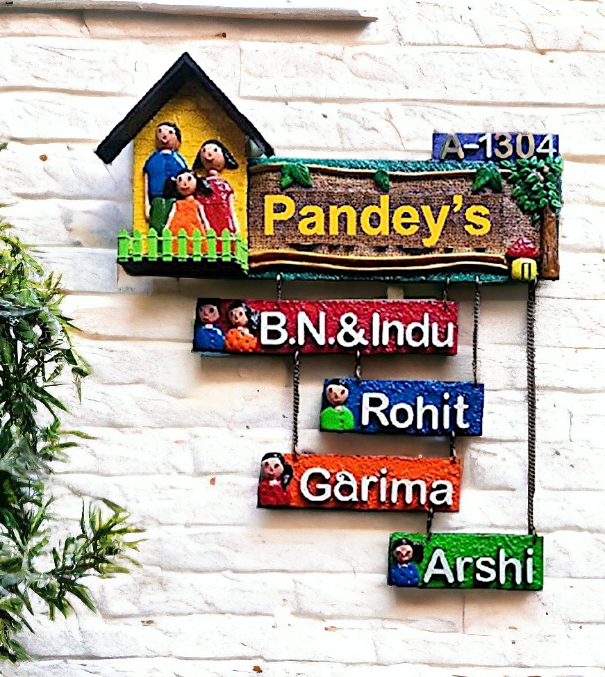 Wooden Family Name Plate for Home Decor (Multicolor) - Karigaari India Aesthetic Home Decor