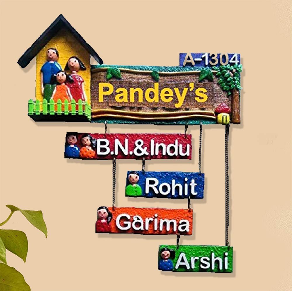 Wooden Family Name Plate for Home Decor (Multicolor) - Karigaari India Aesthetic Home Decor