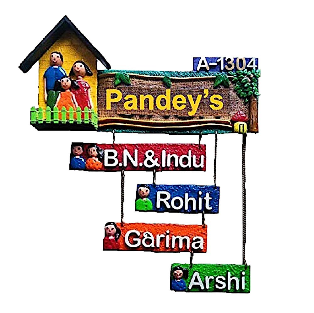 Wooden Family Name Plate for Home Decor (Multicolor) - Karigaari India Aesthetic Home Decor