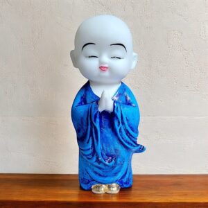 Blissful Baby Buddha Idol in Blue Resin Namaste Monk Statue for Calm Vibes, Home Decor & Spiritual Gifting - Karigaari India Aesthetic Home Decor