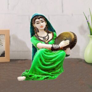 Vibrant Folk Art: Karigaari India Resin Woman with Dafli - Musical Home Accent - Karigaari India Aesthetic Home Decor