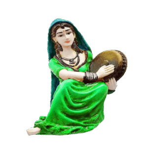 Vibrant Folk Art: Karigaari India Resin Woman with Dafli - Musical Home Accent - Karigaari India Aesthetic Home Decor