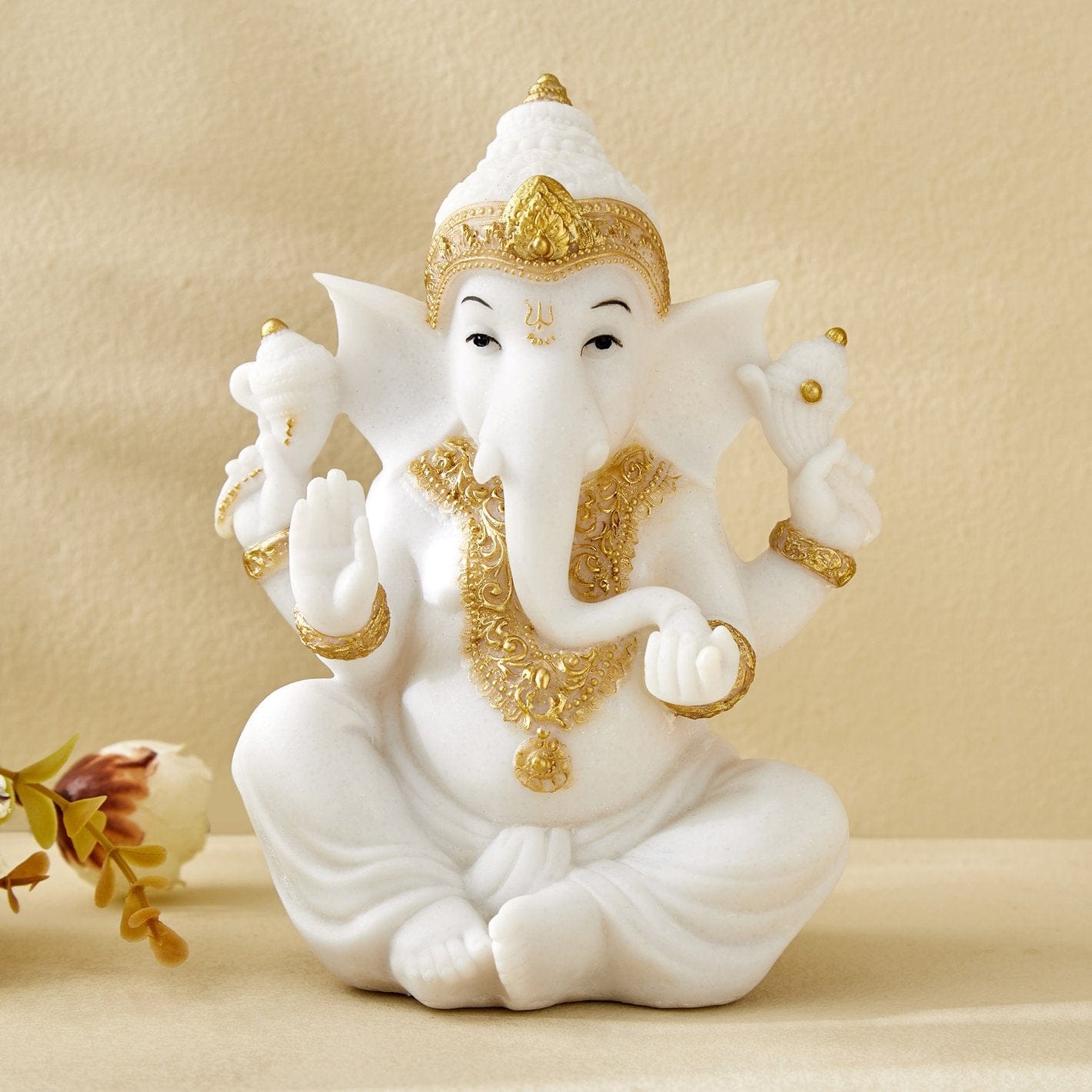 Premium Decorative White Ganesha Figure Gold Accents Resin Crafted Home Decor Home Decor Accent 1 Decorative White Ganesha Figurine | Gold Accents, Resin Home Decor - Karigaari India Aesthetic Home Decor