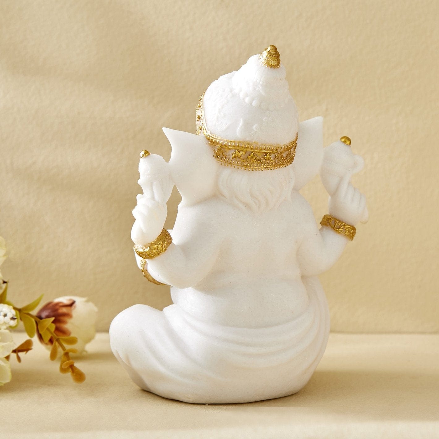 Premium Decorative White Ganesha Figure Gold Accents Resin Crafted Home Decor Home Decor Accent 4 Decorative White Ganesha Figurine | Gold Accents, Resin Home Decor - Karigaari India Aesthetic Home Decor