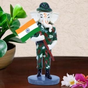Unique Design Lord Ganesha In Soldier Uniform Holding Indian Flag Best Item for Home Decor - Karigaari India Aesthetic Home Decor
