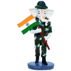 Unique Design Lord Ganesha In Soldier Uniform Holding Indian Flag Best Item for Home Decor - Karigaari India Aesthetic Home Decor