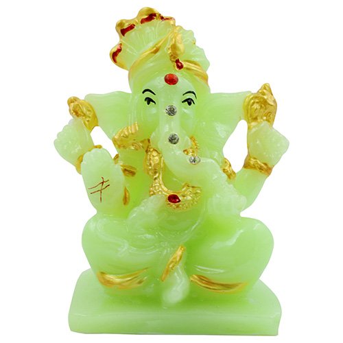 Unique Design Lord Ganesha Sitting Idol Crystal Green Color With Golden Ornaments Best for Home Decor - Karigaari India Aesthetic Home Decor