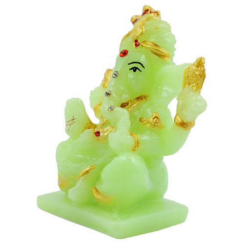 Unique Design Lord Ganesha Sitting Idol Crystal Green Color With Golden Ornaments Best for Home Decor - Karigaari India Aesthetic Home Decor