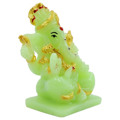 Unique Design Lord Ganesha Sitting Idol Crystal Green Color With Golden Ornaments Best for Home Decor - Karigaari India Aesthetic Home Decor
