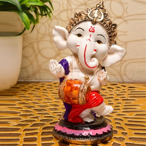 Unique Little Lord Ganesha Playing Dhol Idol Black Multicolor Best Item for Home Decor - Karigaari India Aesthetic Home Decor