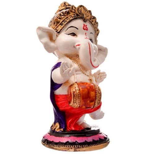 Unique Little Lord Ganesha Playing Dhol Idol Black Multicolor Best Item for Home Decor - Karigaari India Aesthetic Home Decor