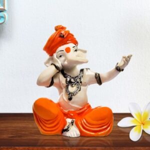 Unique Little Lord Ganesha Singing Idol Orange Best for Home Decor - Karigaari India Aesthetic Home Decor