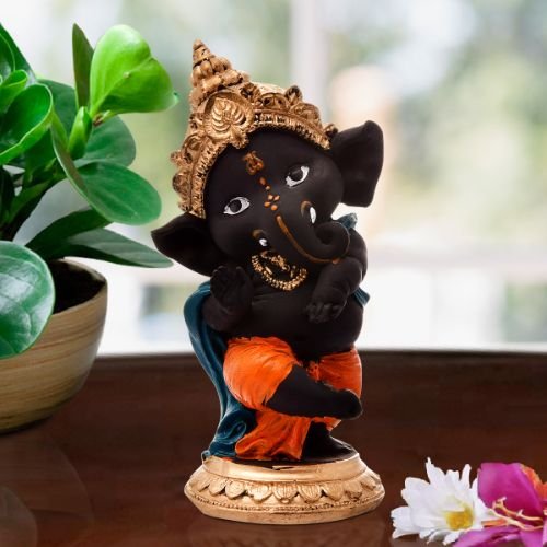 Unique Little Lord Ganesha Standing With One Leg Idol Black Color Best Item for Home Decor - Karigaari India Aesthetic Home Decor