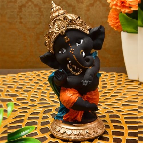 Unique Little Lord Ganesha Standing With One Leg Idol Black Color Best Item for Home Decor - Karigaari India Aesthetic Home Decor