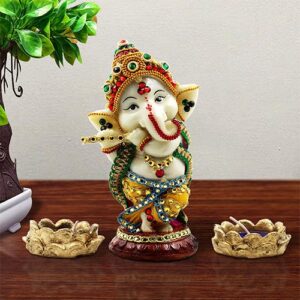 Unique Lord Ganesha Standing Playing Flue Idol for Home Decor Mulricolor - Karigaari India Aesthetic Home Decor