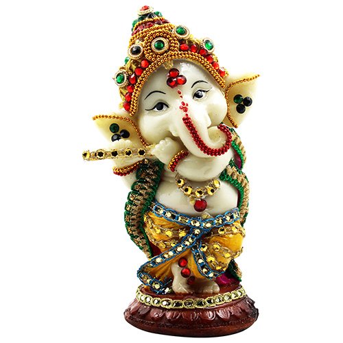 Premium Distinctive Lord Ganesha Standing Playing Flue Figurine For Home Home Decor Multicolour Decorative Piece 2 Unique Lord Ganesha Standing Playing Flue Idol for Home Decor Mulricolor - Karigaari India Aesthetic Home Decor