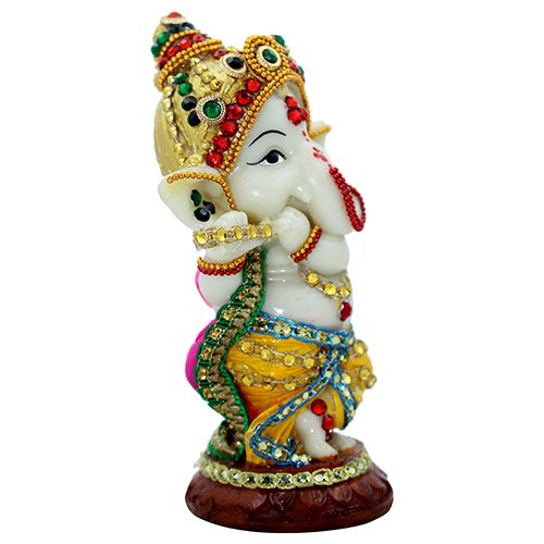 Premium Distinctive Lord Ganesha Standing Playing Flue Figurine For Home Home Decor Multicolour Decorative Piece 5 Unique Lord Ganesha Standing Playing Flue Idol for Home Decor Mulricolor - Karigaari India Aesthetic Home Decor