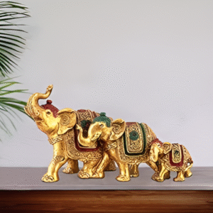 Karigaari Elephant Family Resin Statue - Gold - Karigaari India Aesthetic Home Decor