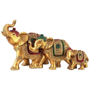 Karigaari Elephant Family Resin Statue - Gold - Karigaari India Aesthetic Home Decor