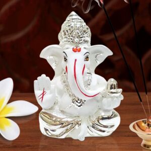 Stylish Orange Ceramic Ganesha Idol for Car Dashboard I Gifting - Karigaari India Aesthetic Home Decor