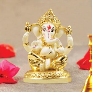 Stylish Yellow Ceramic Ganesha Idol for Car Dashboard I Gifting - Karigaari India Aesthetic Home Decor
